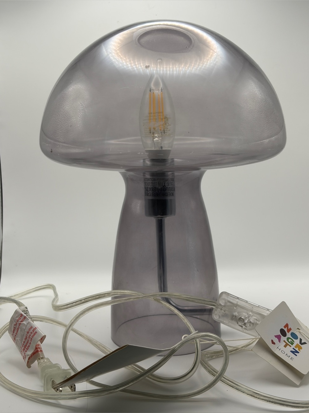 Novogratz Home Modern Smoked Grey Glass Mushroom Table Lamp